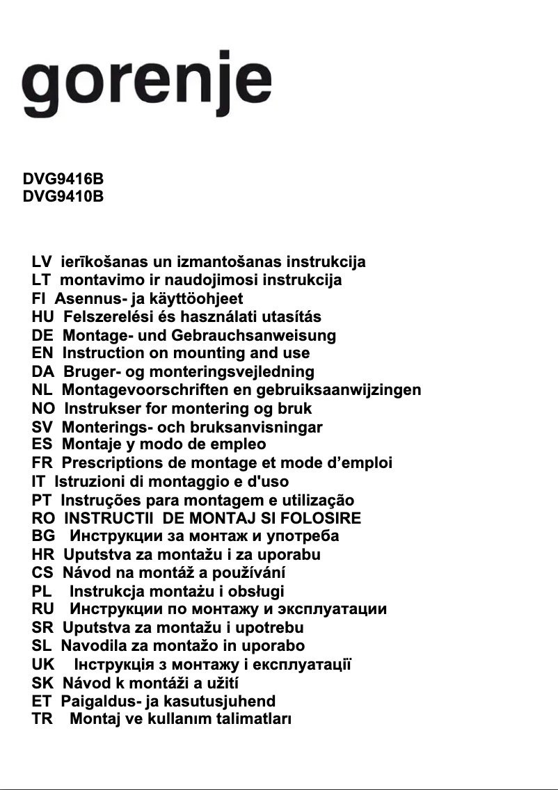 Page 1 de la notice Manuel utilisateur Gorenje DVG9416B