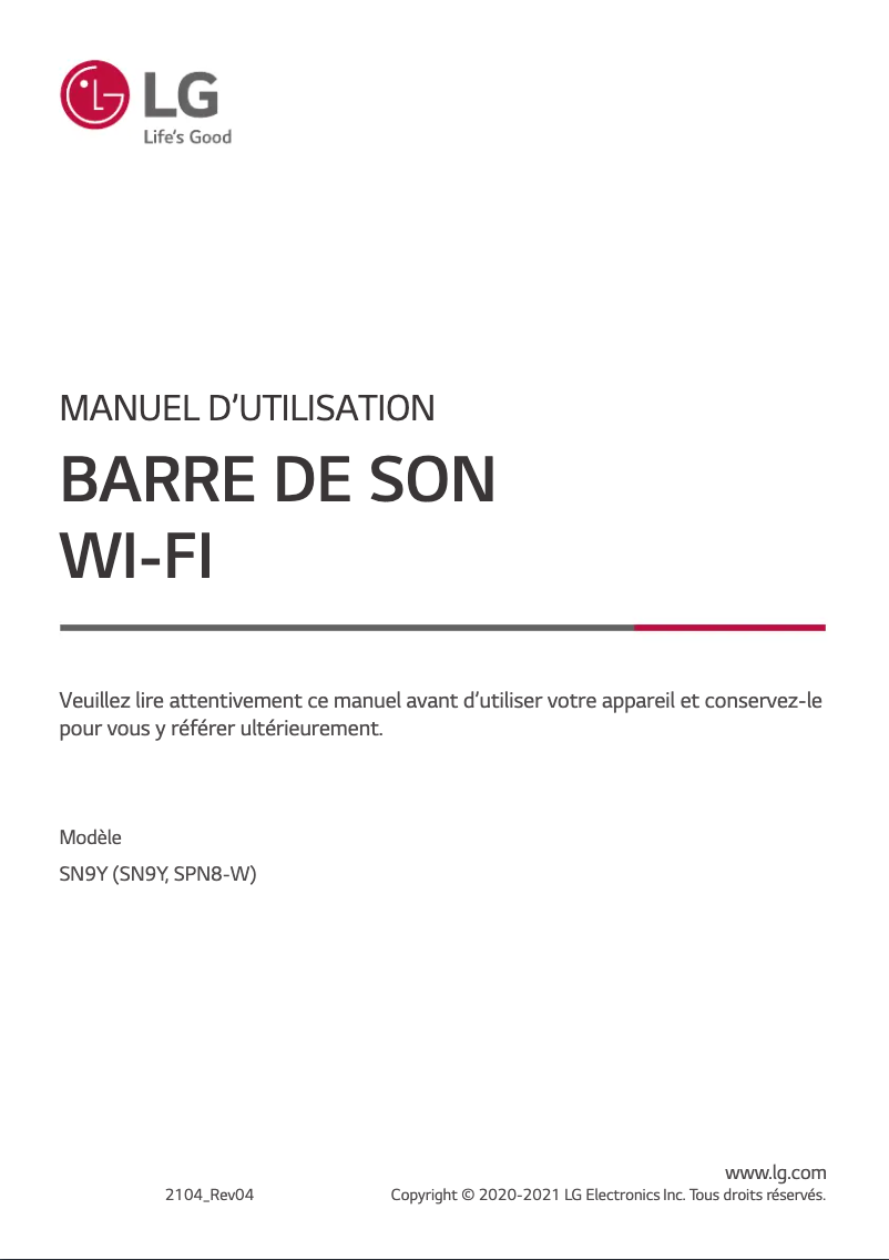 Image de la première page du manuel de l'appareil SN9Y