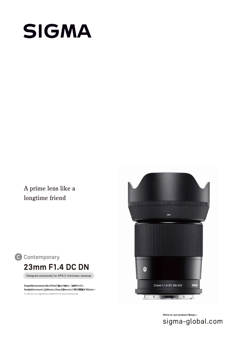 Page 1 de la notice Brochure Sigma 23mm F1.4 DC DN