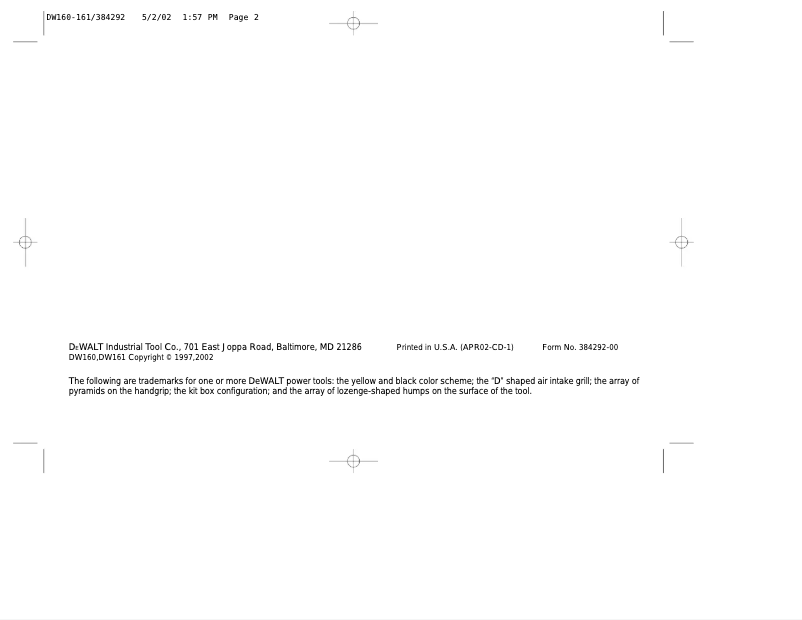 Page 1 de la notice Manuel utilisateur DeWalt DW160