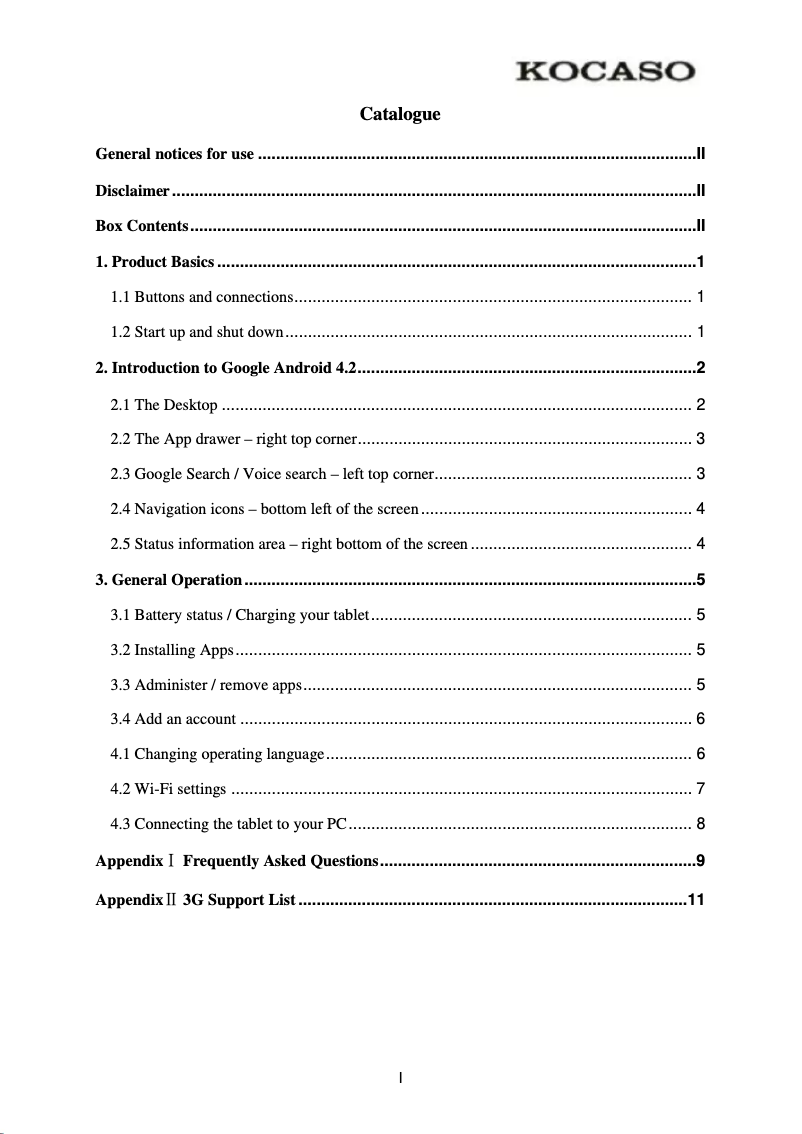 Page n°1 - Manuel utilisateur Kocaso M752H