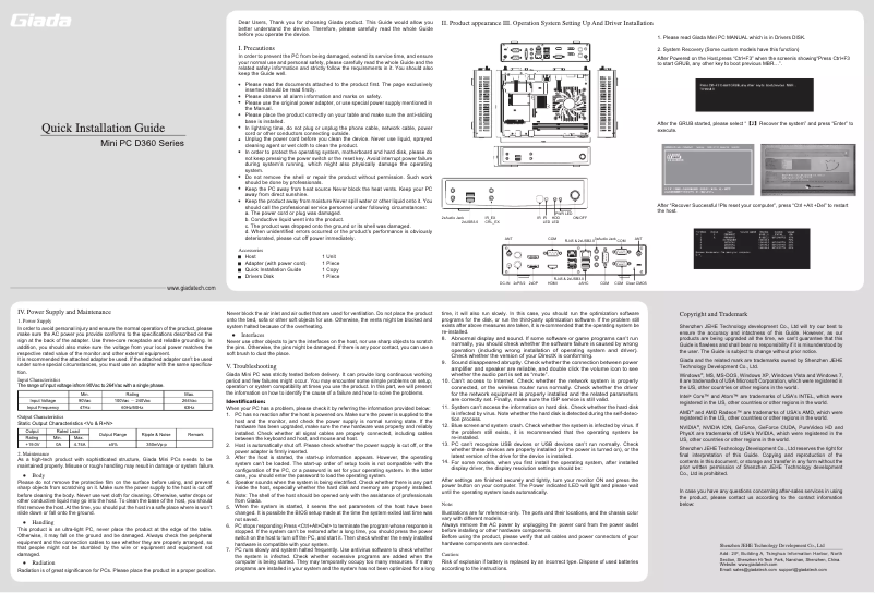 Page n°1 - Manuel utilisateur Giada D360I3-W10P-120/4