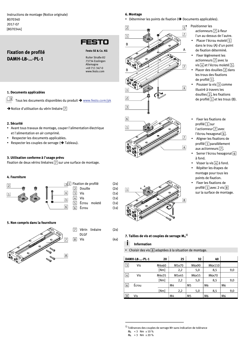Page 1 de la notice Manuel utilisateur Festo DAMH-L8-32-PL-1