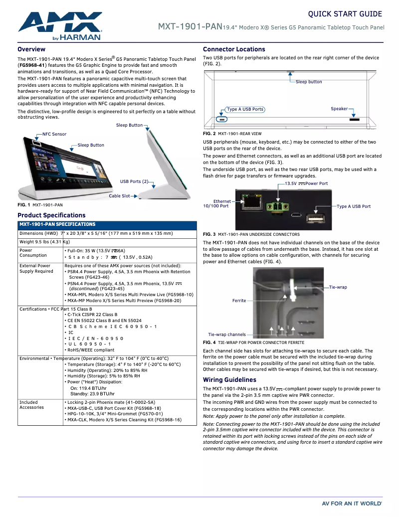 Page n°1 - Guide de démarrage rapide AMX MXT-1901-PAN