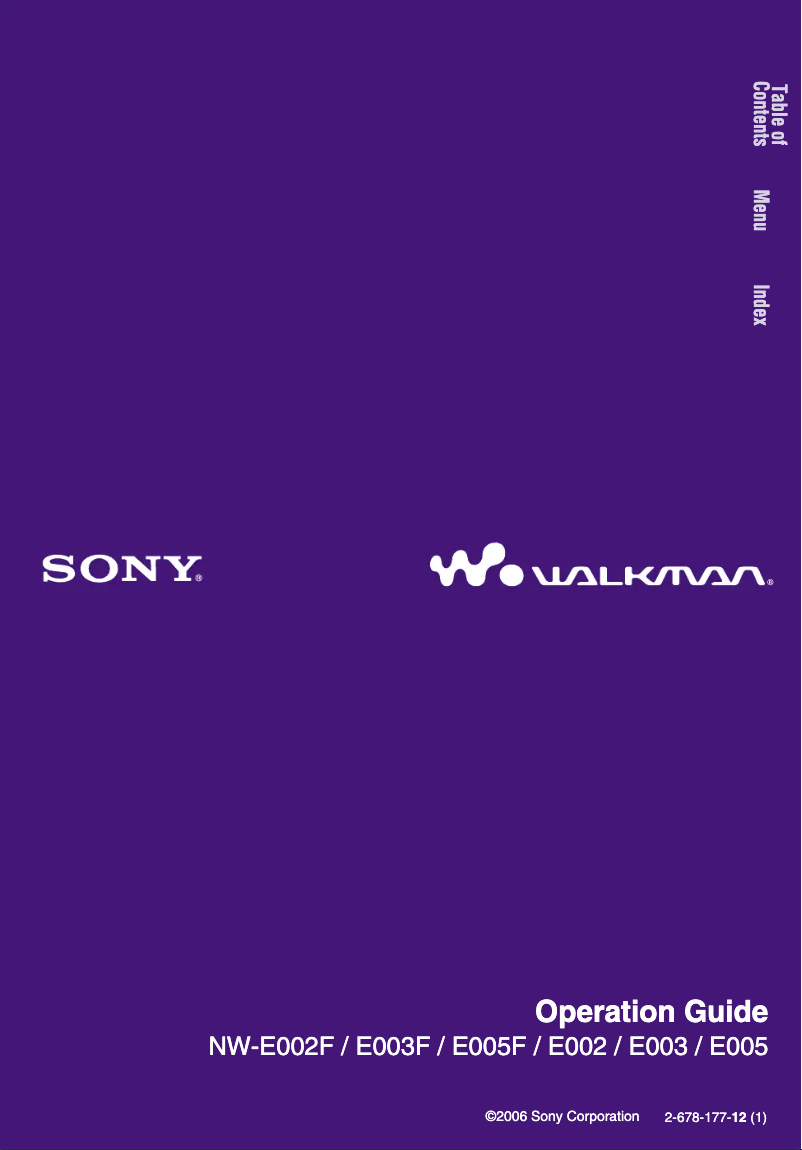 Image de la première page du manuel de l'appareil Walkman NW-E003F