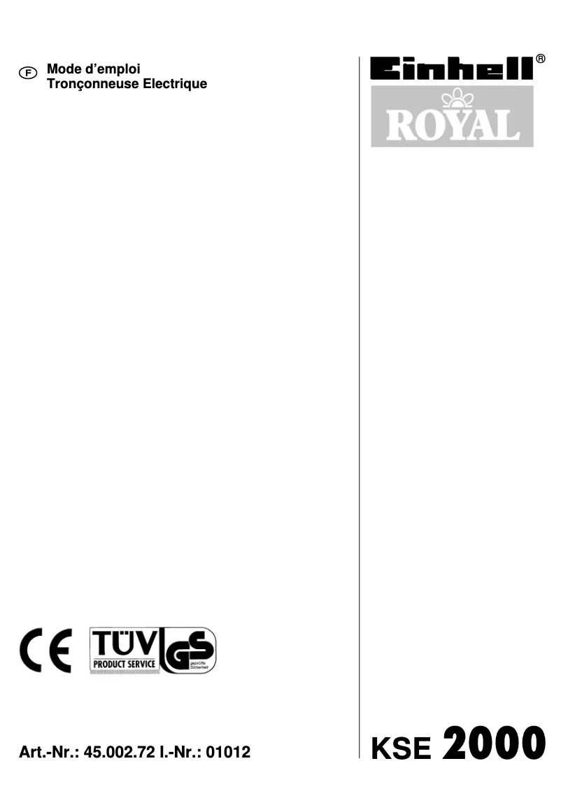 Page 1 de la notice Manuel utilisateur Einhell Royal KSE 2000