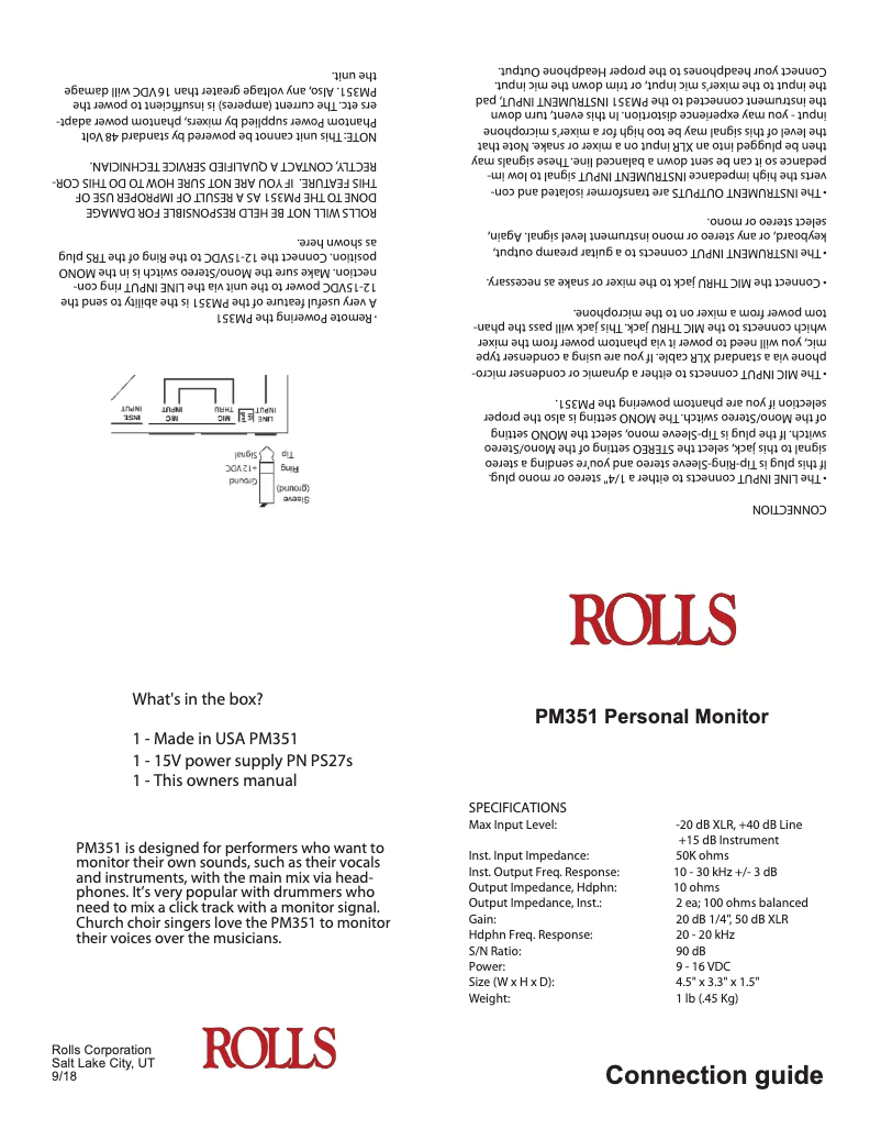 Page 1 de la notice Manuel utilisateur Rolls PM351