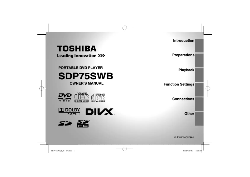 Page 1 de la notice Manuel utilisateur Toshiba SDP75SWB