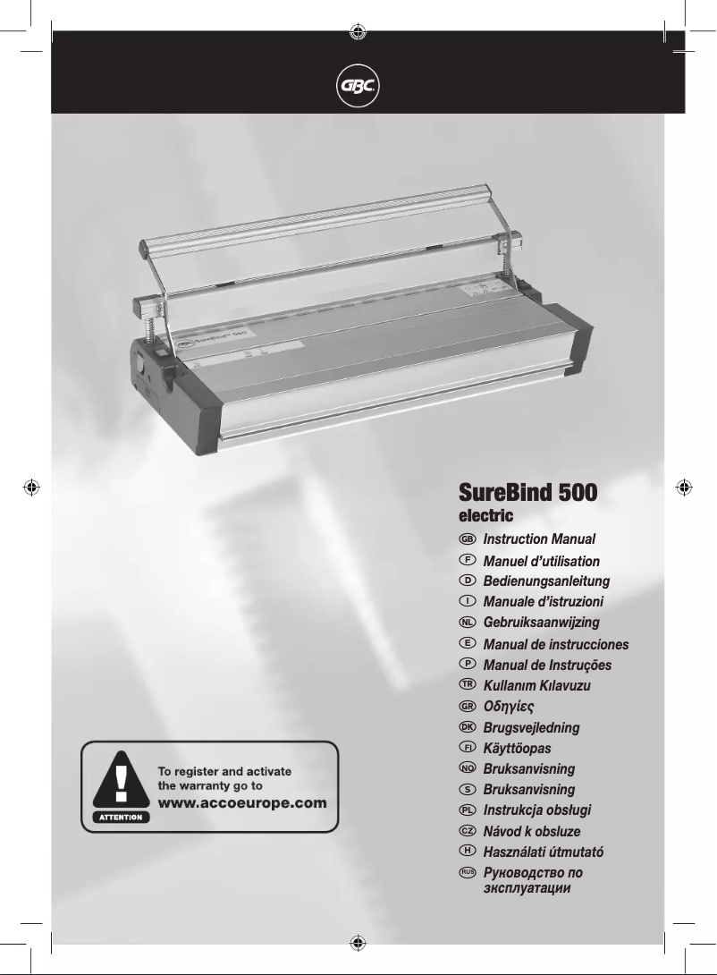 Page 1 de la notice Manuel utilisateur GBC SureBind 500