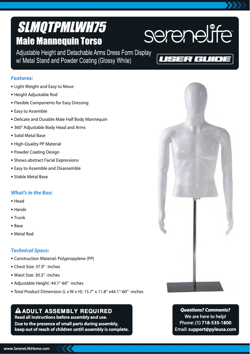 Page 1 de la notice Manuel utilisateur SereneLife SLMQTPMLWH75