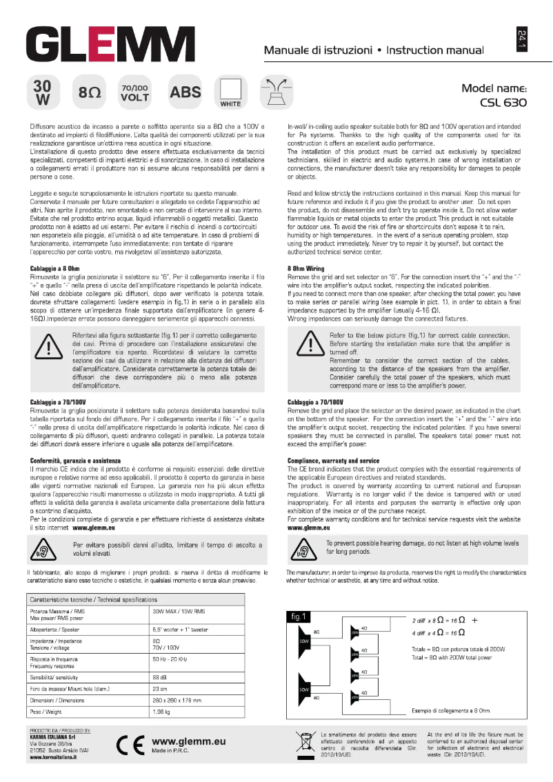 Page 1 de la notice Manuel utilisateur Glemm CSL 630