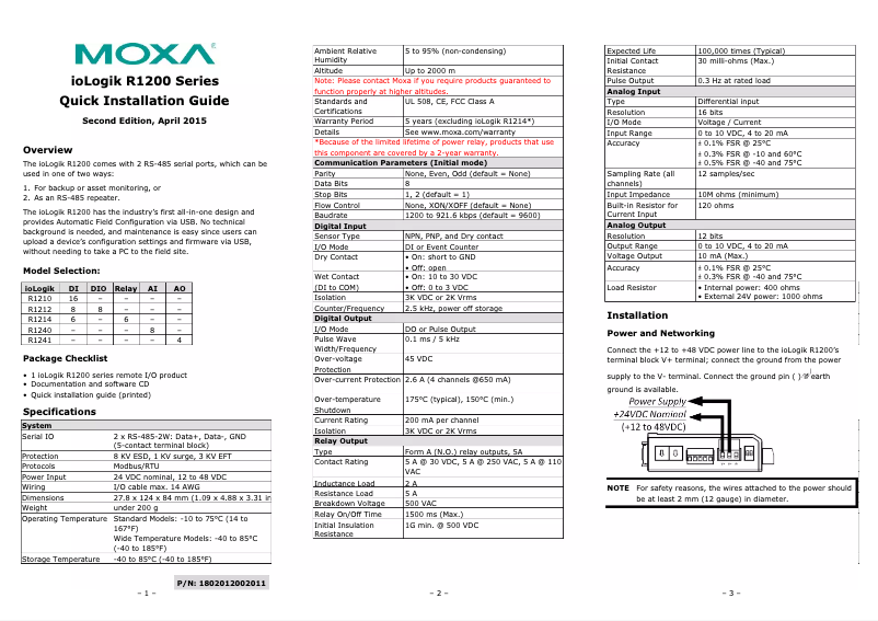 Page n°1 - Manuel utilisateur Moxa ioLogik R1210-T