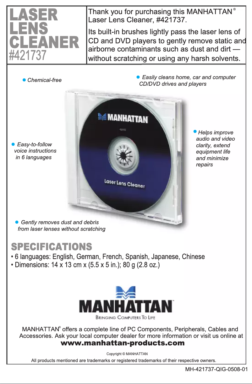 Page 1 de la notice Manuel utilisateur Manhattan 421737