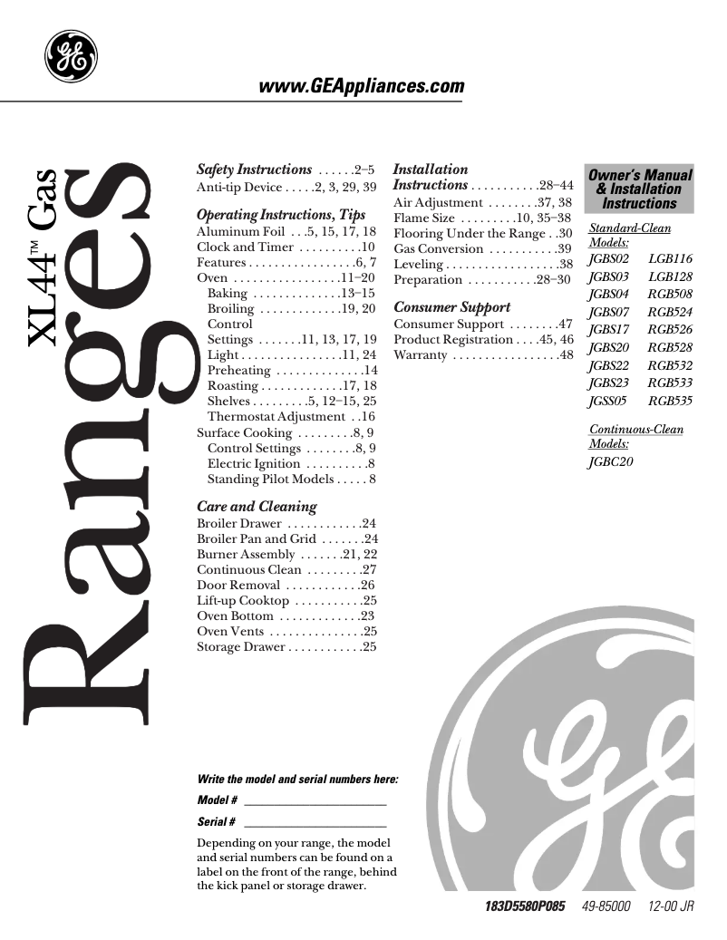 Page 1 de la notice Guide d'installation GE JGBC20BEAAD