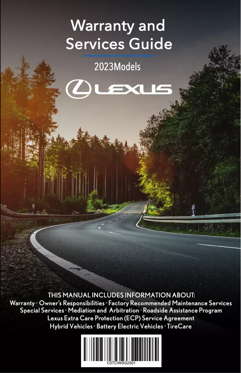 Page 1 de la notice Informations de garantie Lexus RC F (2023)