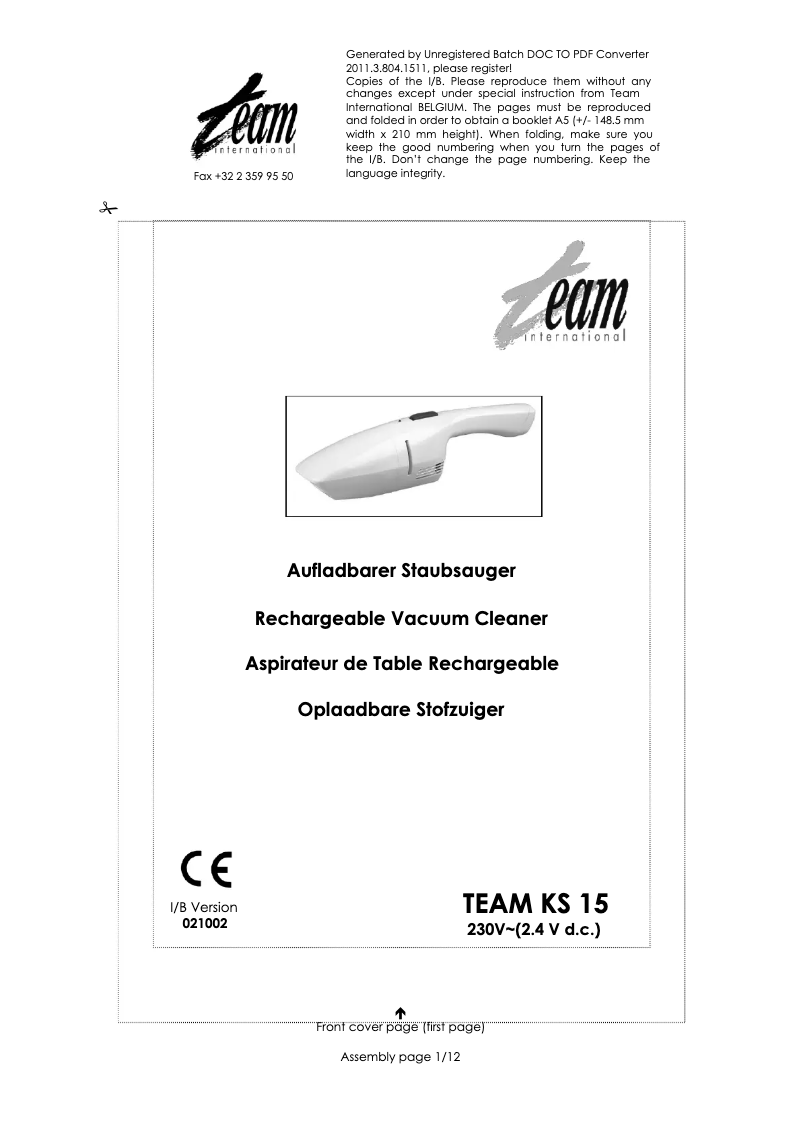 Page n°1 - Manuel utilisateur Team KS 15