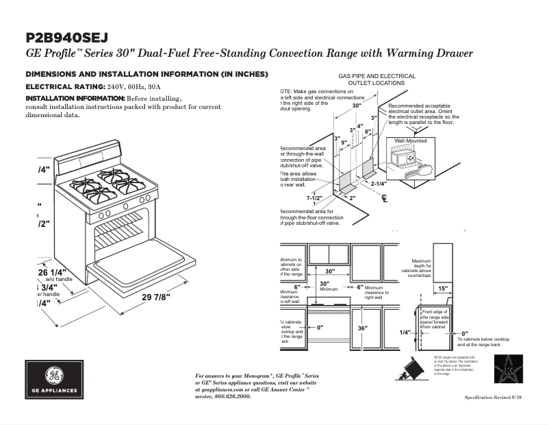 Page 1 of the manual Technical Sheet GE P2B940SEJSS