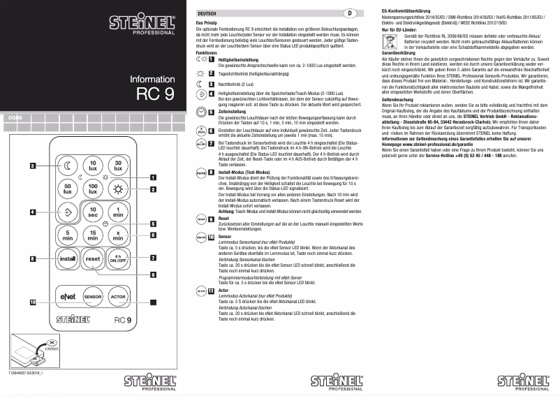 Page n°1 - Manuel utilisateur Steinel RC9
