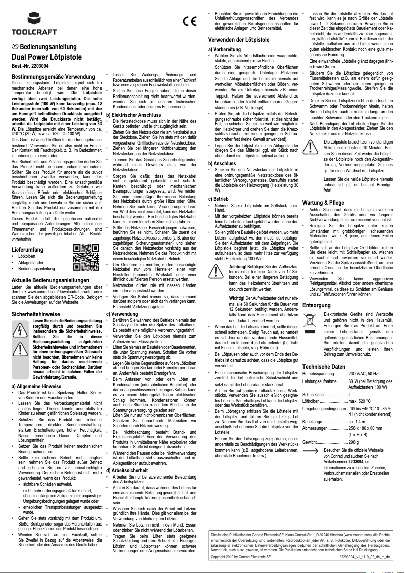 Page 1 de la notice Manuel utilisateur Toolcraft LWK-100