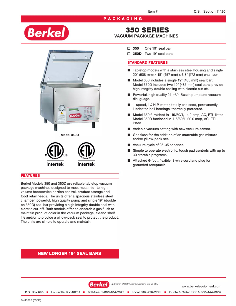 Page 1 de la notice Fiche technique Berkel 350