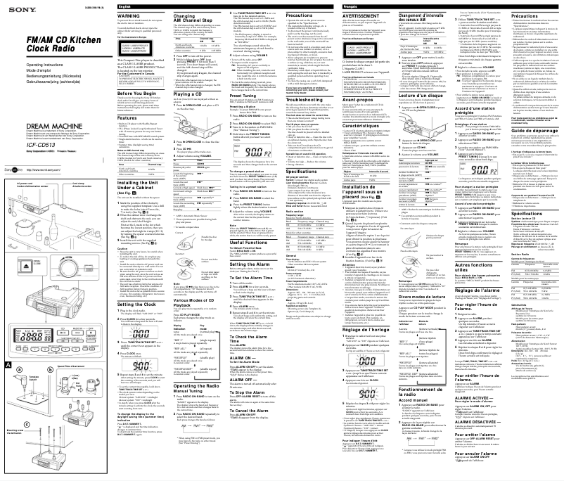 Image de la première page du manuel de l'appareil ICF-CD513