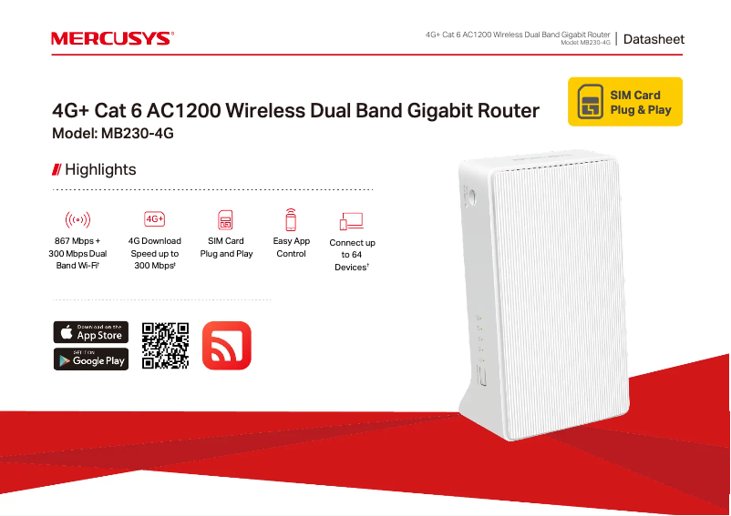 Page 1 de la notice Fiche technique Mercusys MB230-4G