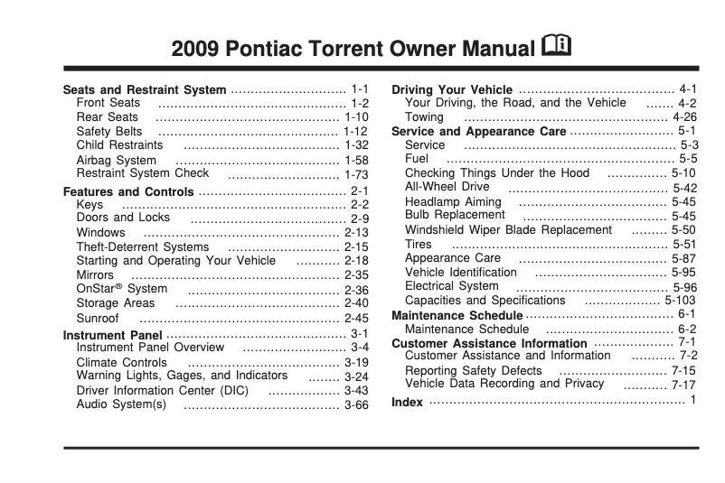 Page n°1 - Manuel utilisateur Pontiac Vibe (2009)