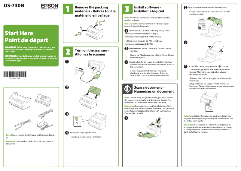 Page n°1 - Guide d'installation Epson WorkForce DS-730N