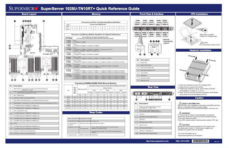 Page 1 de la notice Guide de démarrage rapide Supermicro SuperServer 1028U-TN10RT+