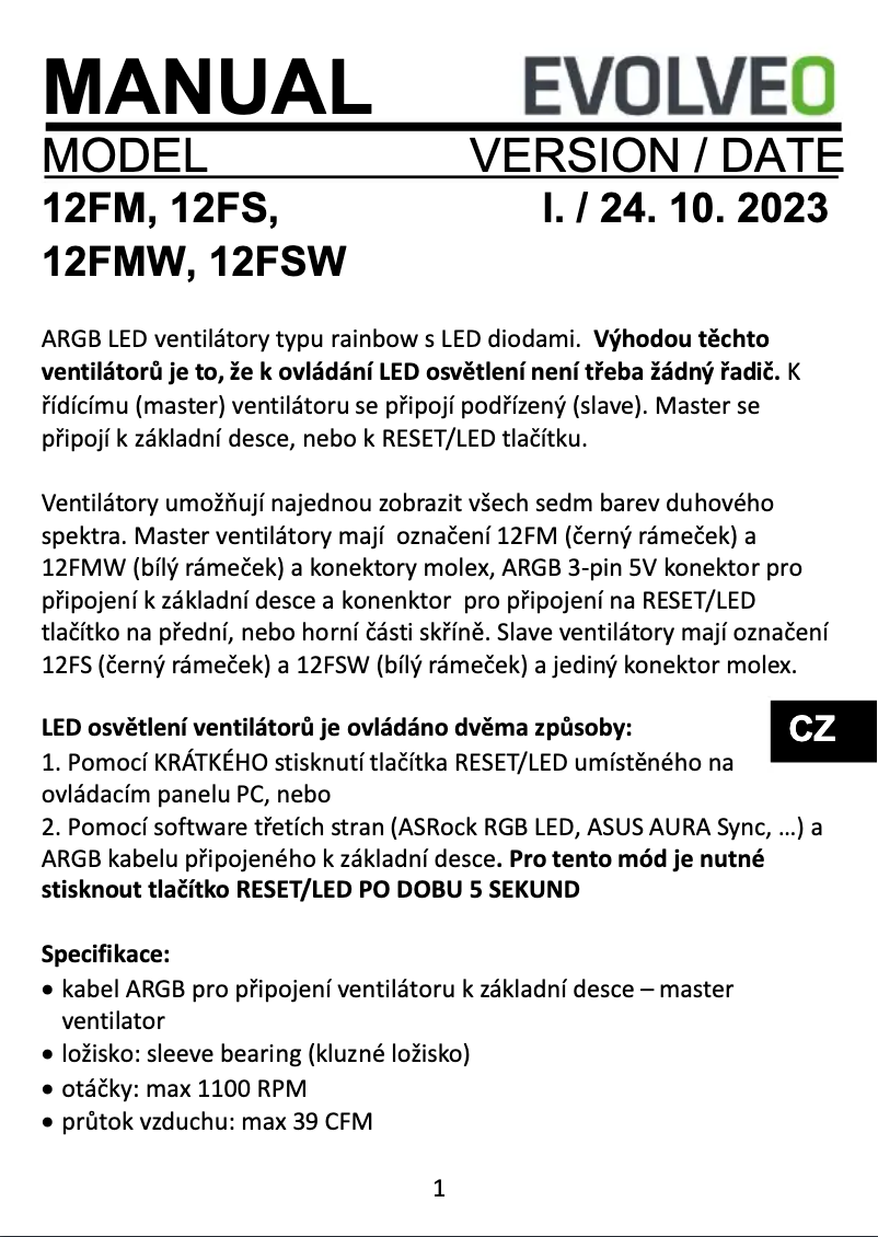 Image de la première page du manuel de l'appareil 12FSW