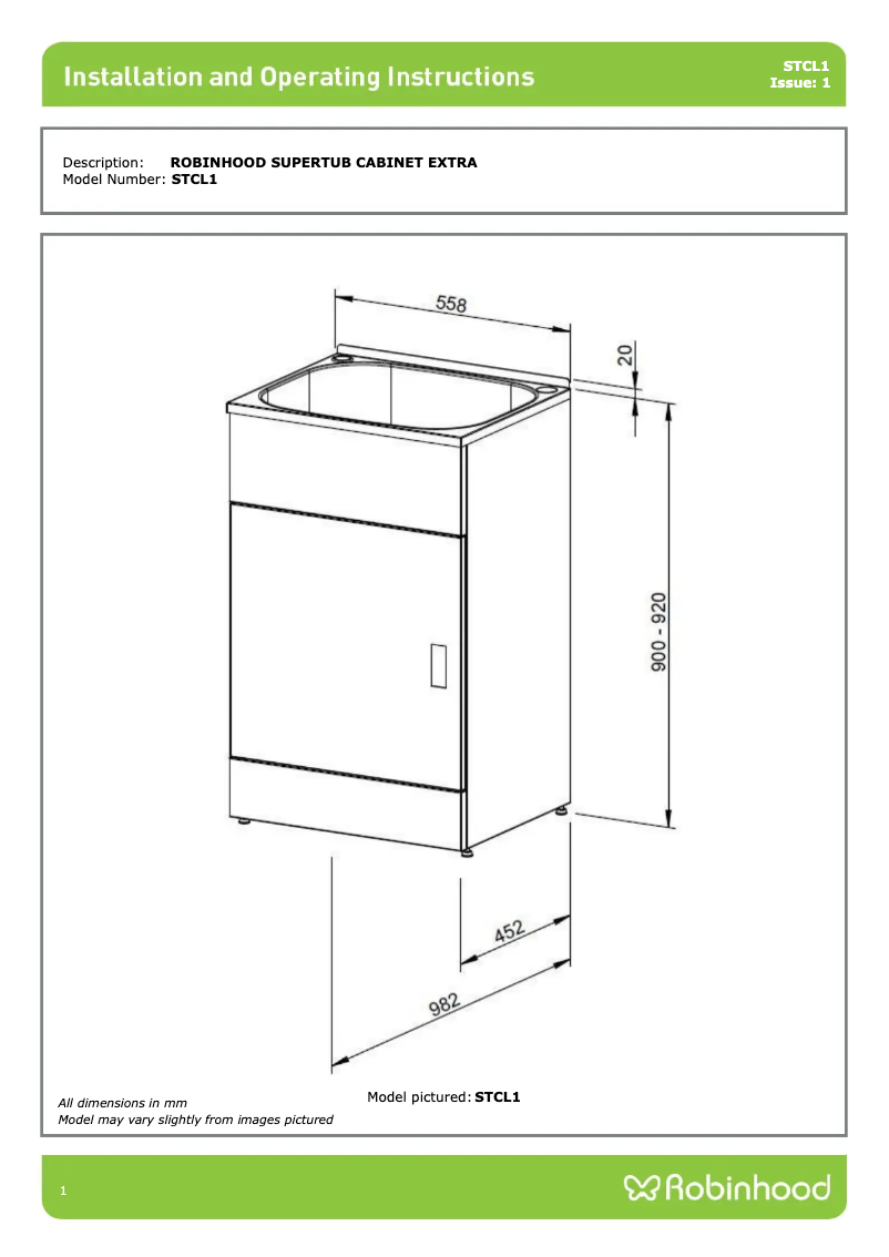 Page 1 de la notice Manuel utilisateur Robinhood STCL1A