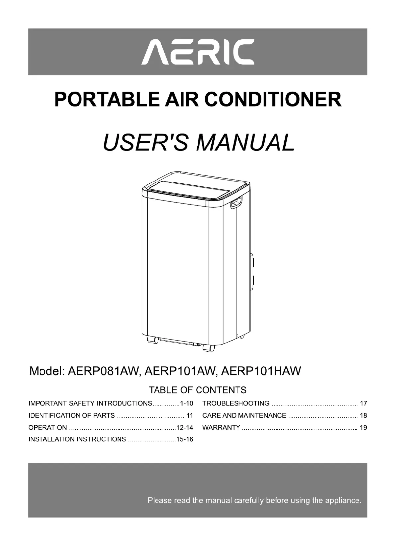 Page 1 de la notice Manuel utilisateur Aeric AERP081AW