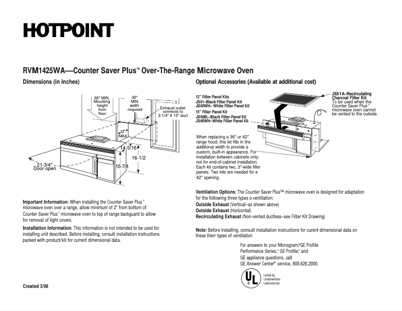 Page 1 de la notice Fiche technique Hotpoint RVM1425WA