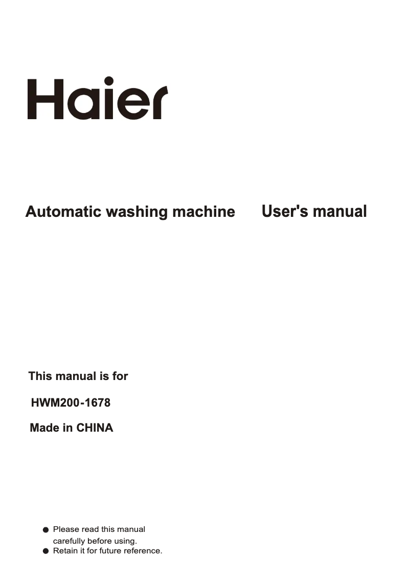 Page 1 de la notice Manuel utilisateur Haier HWM200-1678