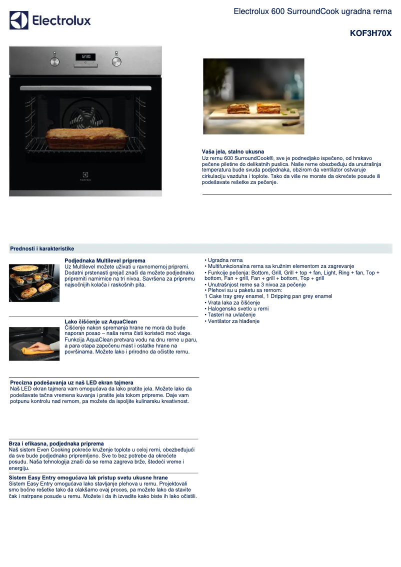 Página 1 del manual Ficha técnica Electrolux KOF3H70X