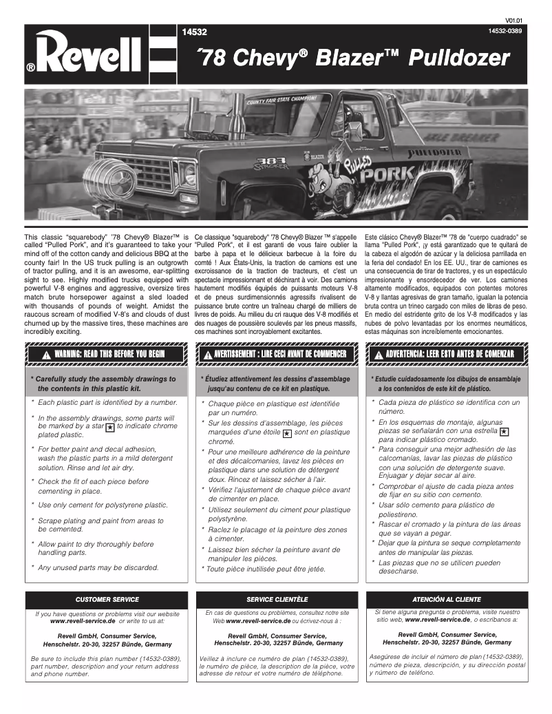 Page n°1 - Manuel utilisateur Revell '78 Chevy Blazer Pulldozer