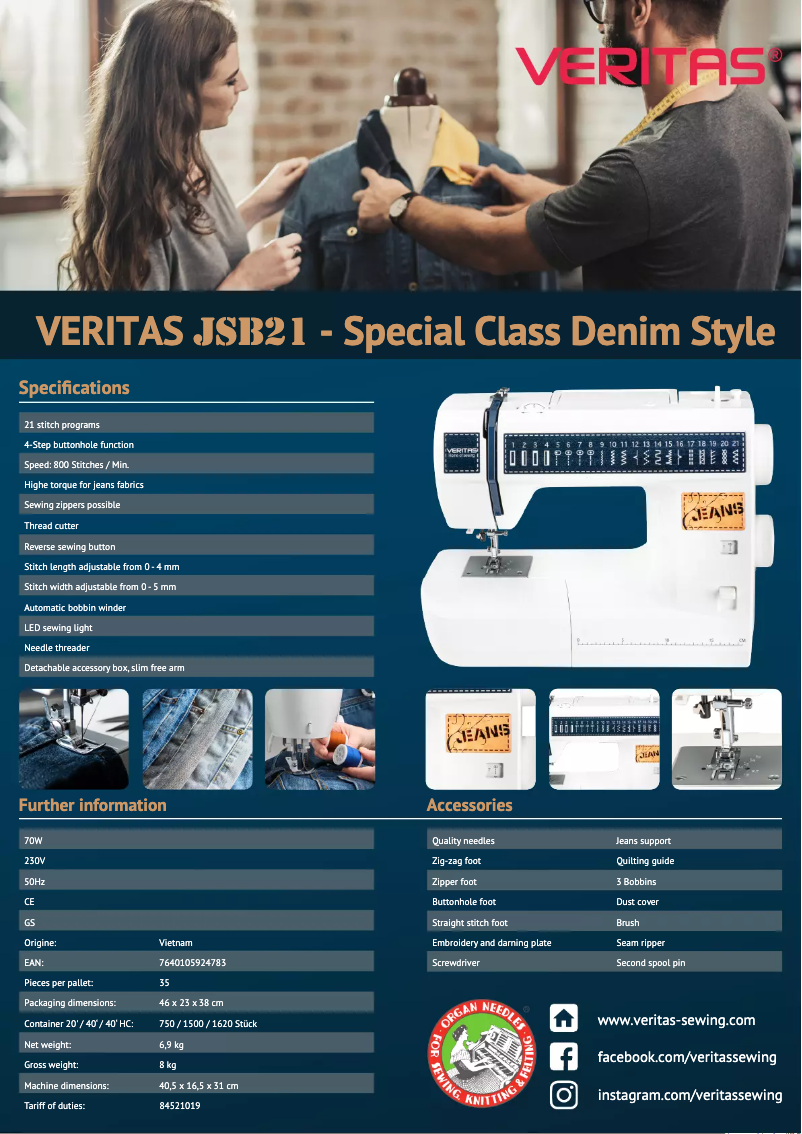 Page 1 de la notice Fiche technique Veritas JSB21