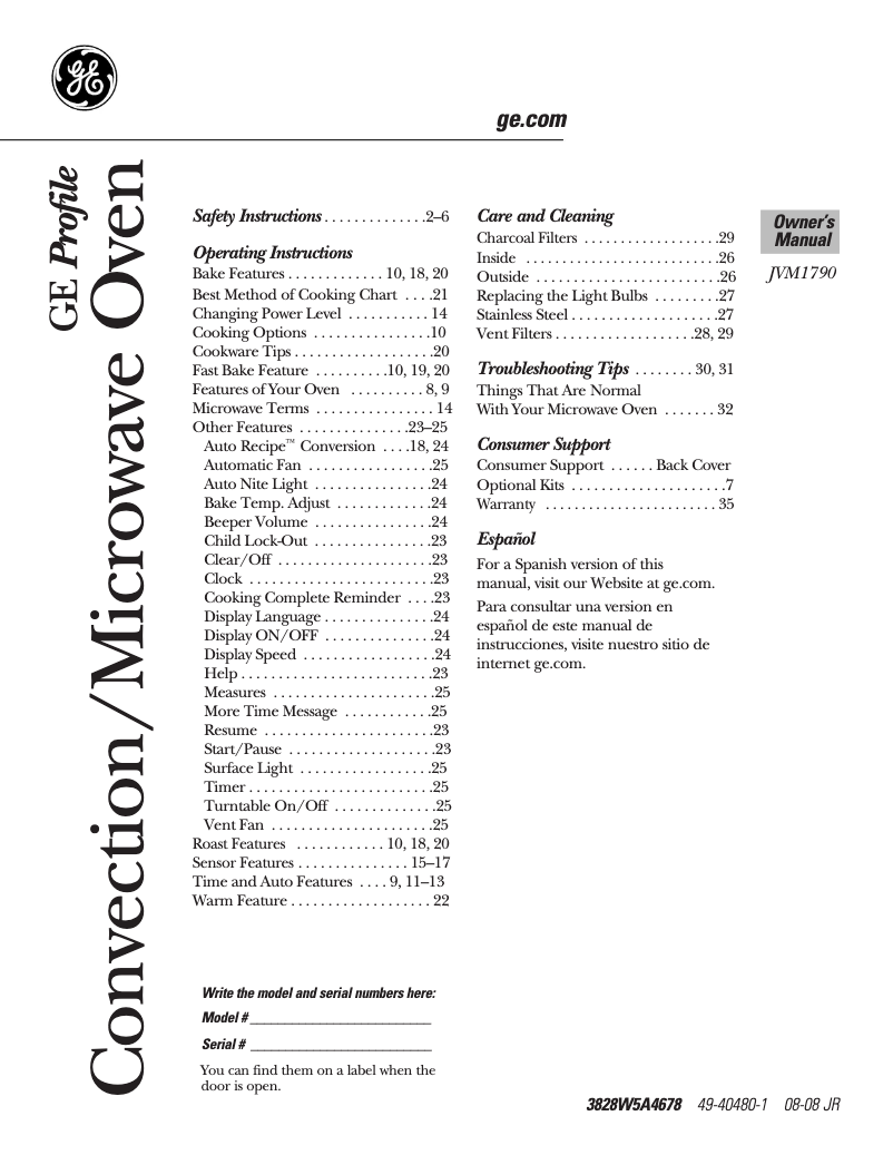 Page n°1 - Manuel d'utilisation et d'entretien GE Profile JVM1790CK