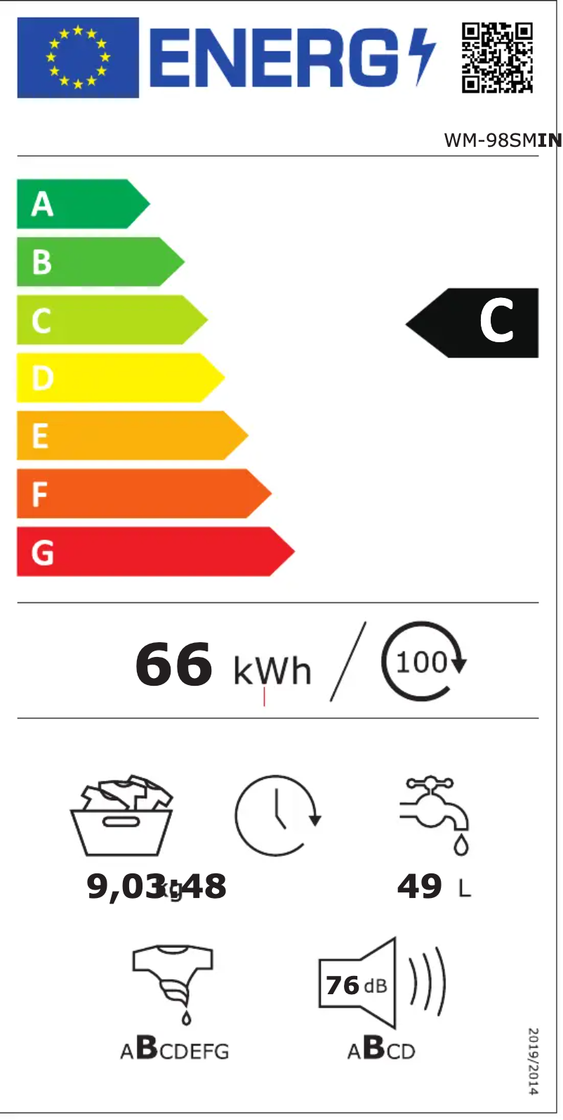 Page n°1 - Label énergétique Infiniton WM-98SM