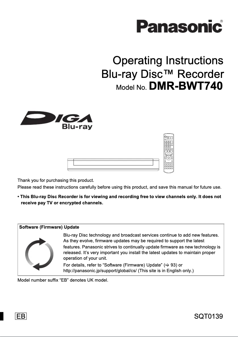 Page 1 de la notice Manuel utilisateur Panasonic DMR-BWT740