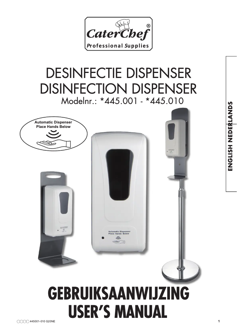 Page n°1 - Manuel utilisateur CaterChef 445001