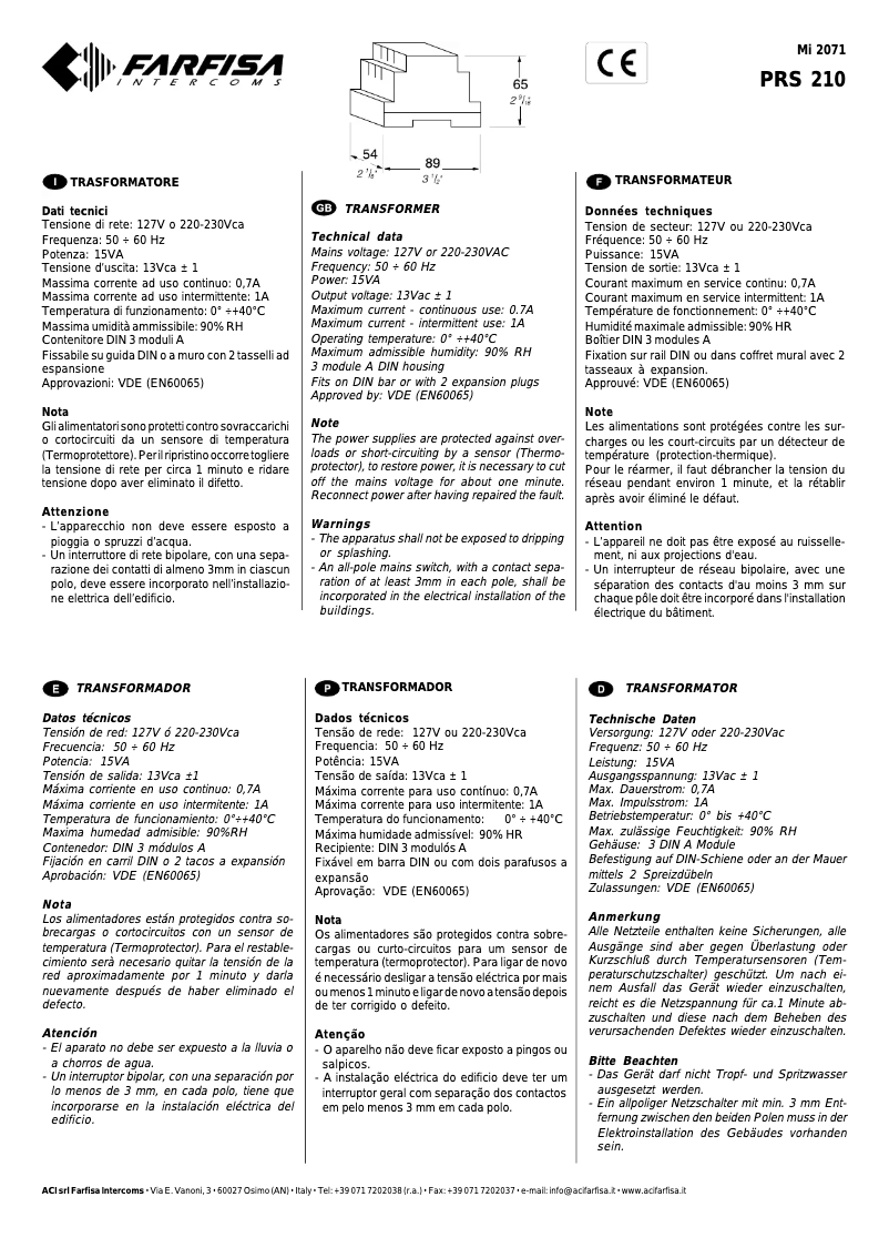 Page n°1 - Manuel utilisateur Rocom PRS210