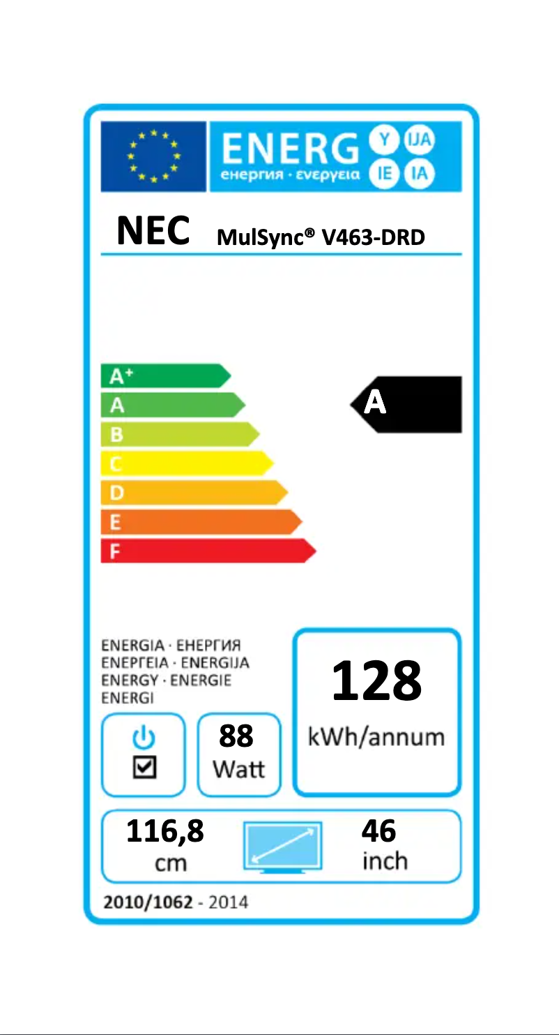 Page 1 de la notice Label énergétique NEC MultiSync V463-DRD
