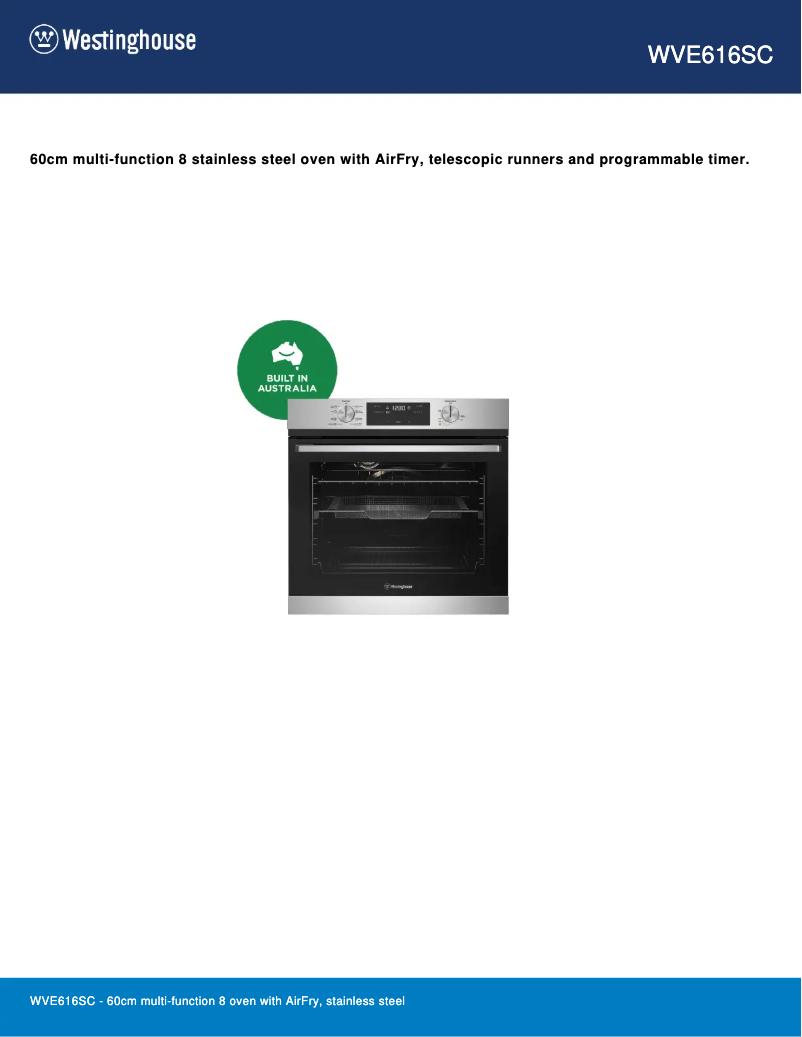Page 1 de la notice Fiche technique Westinghouse WVE616SC