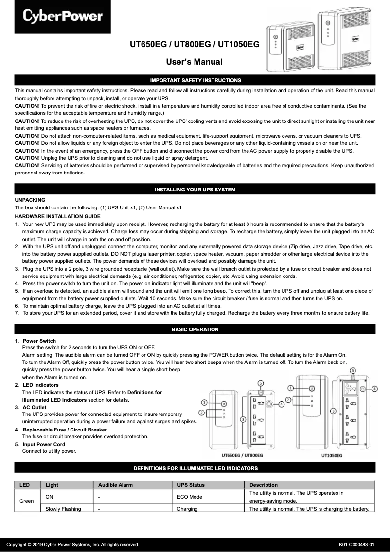 Image de la première page du manuel de l'appareil UT1050EG
