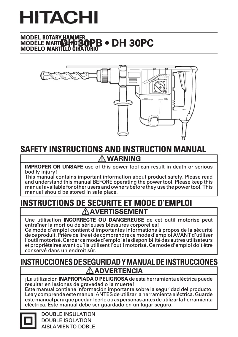 Page 1 de la notice Manuel utilisateur Hitachi DH 30PB