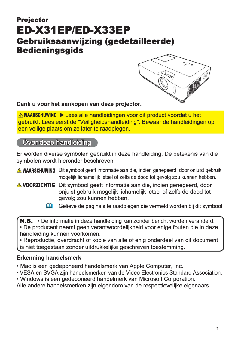 Page 1 de la notice Manuel utilisateur Hitachi ED-X31EP