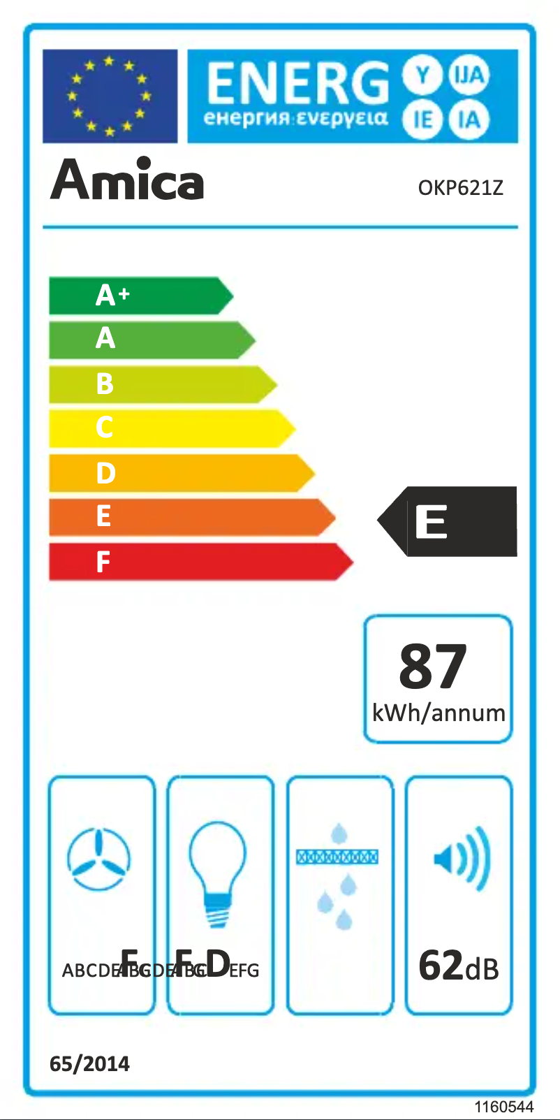 Page 1 de la notice Label énergétique Amica OKP621Z