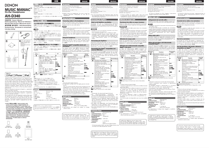 Page 1 de la notice Manuel utilisateur Denon AH-D340
