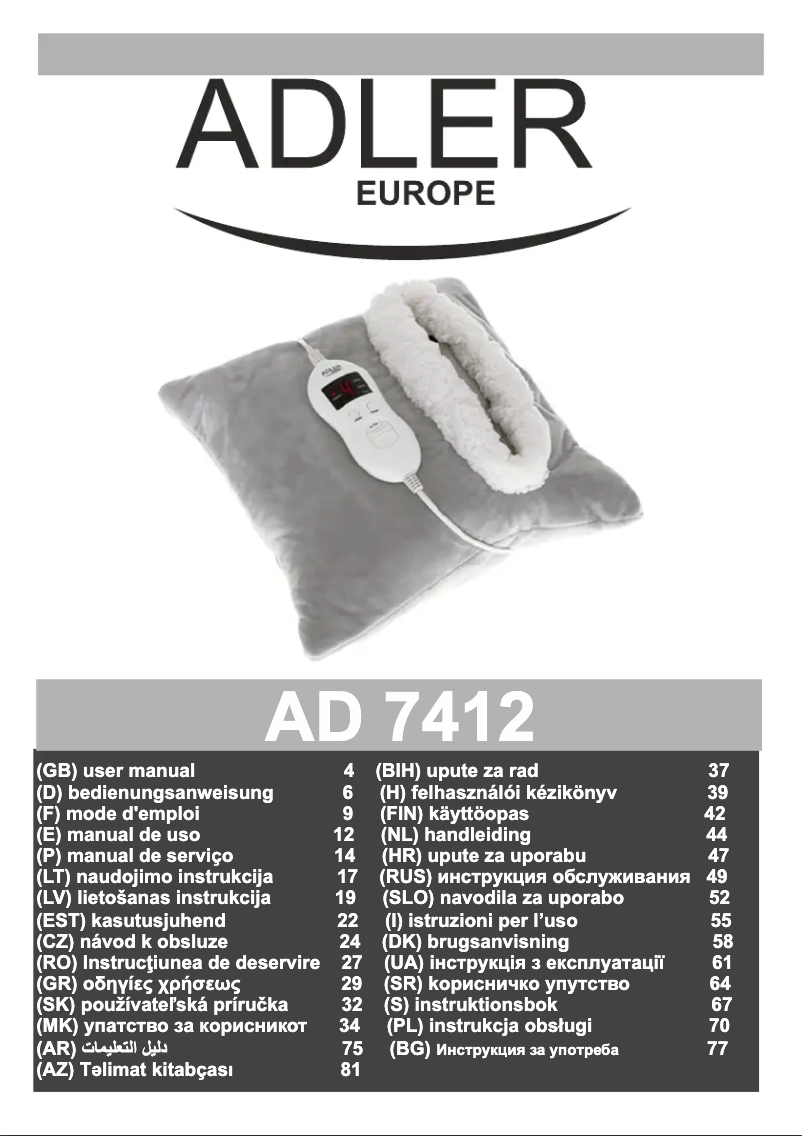Page 1 de la notice Manuel utilisateur Adler AD 7412